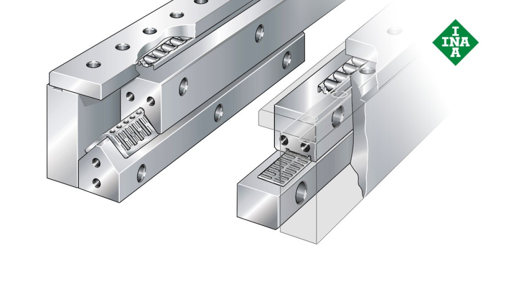 셰플러 리니어 가이드(linear guides): 니들 롤러와 원통 롤러 플랫 케이지가 있는 카운터스테이 시스템(Counterstay system with needle roller and cylindrical roller flat cages)